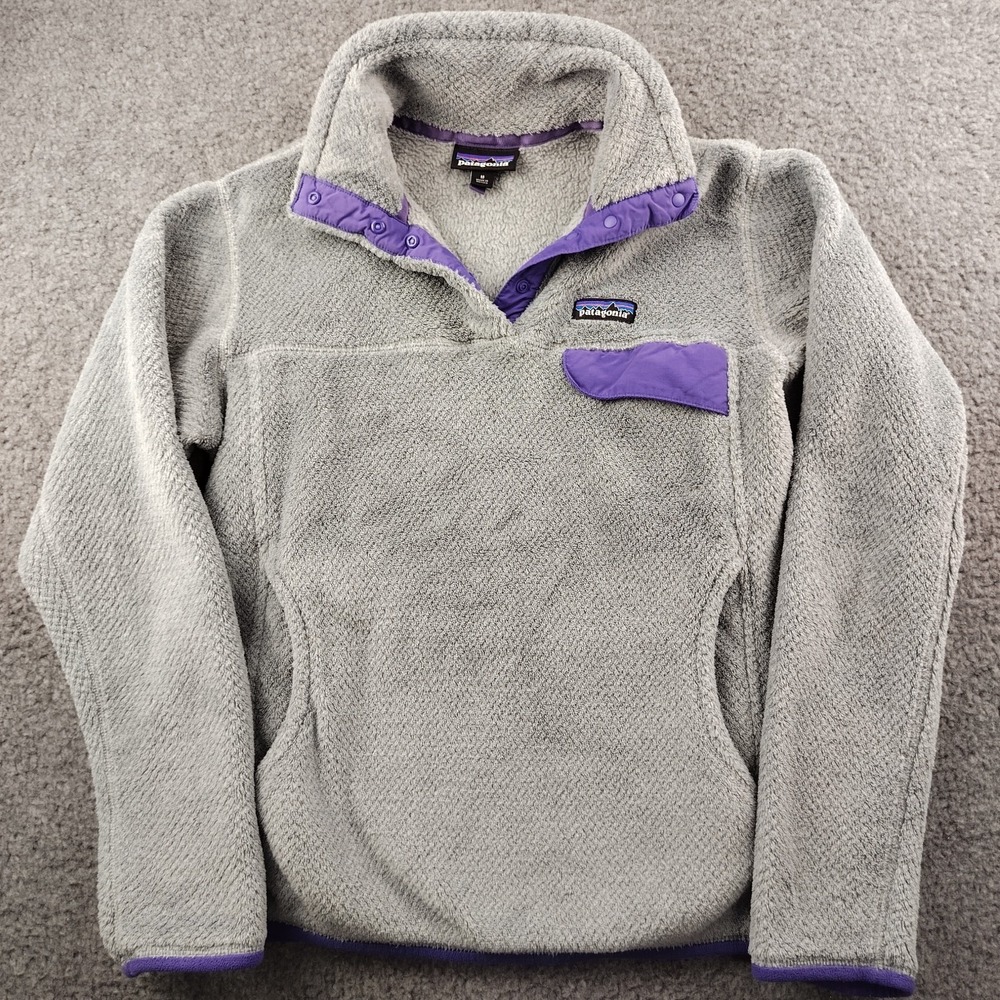Patagonia Women's Re-Tool Snap-T Pullover grey purple Size medium Polartec - Picture 1 of 8